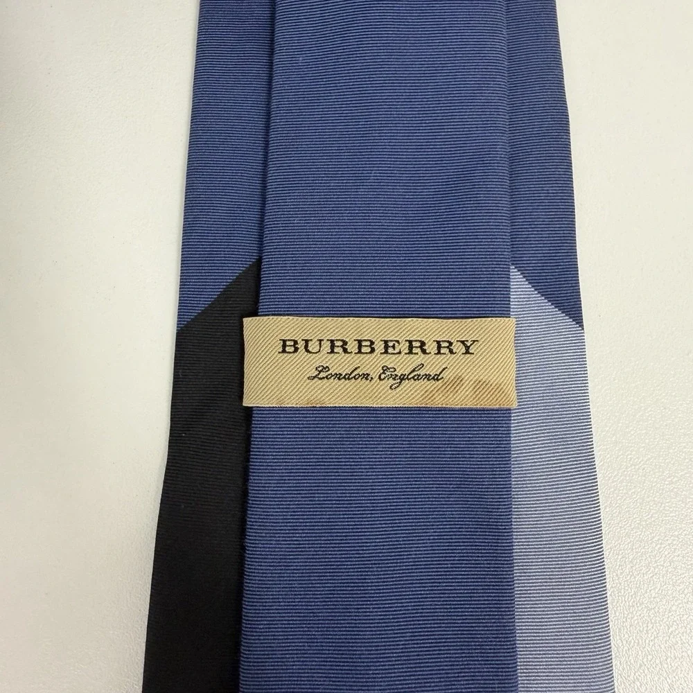 Burberry London Recent Tie Nova Check Plaid Blue/Black Silk Cotton 3.25